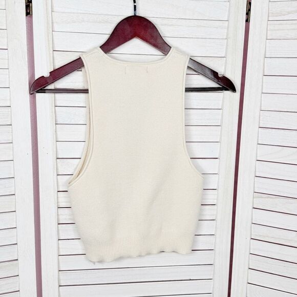 Pretty Little Thing Ribbed Knit Racer Back Crop Tank Top Cream Medium - Picture 8 of 12